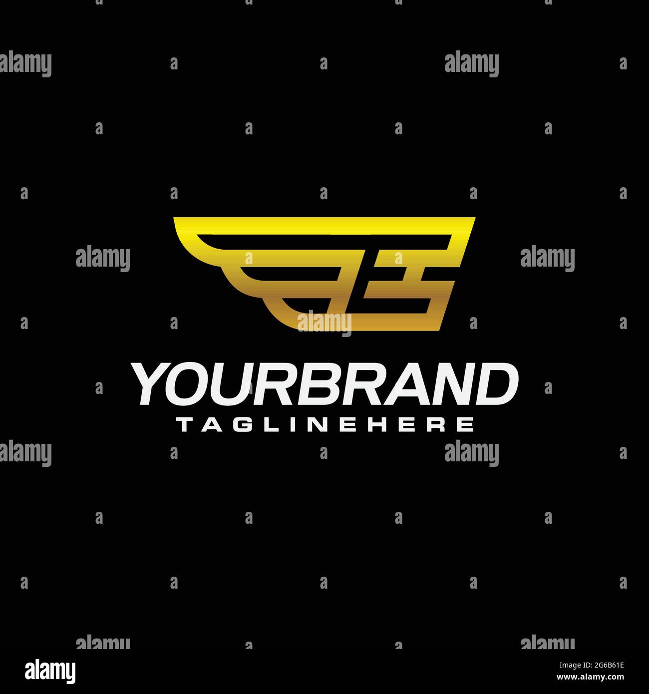 gold golden E wing wings alphabet letter logo icon with classy design ...