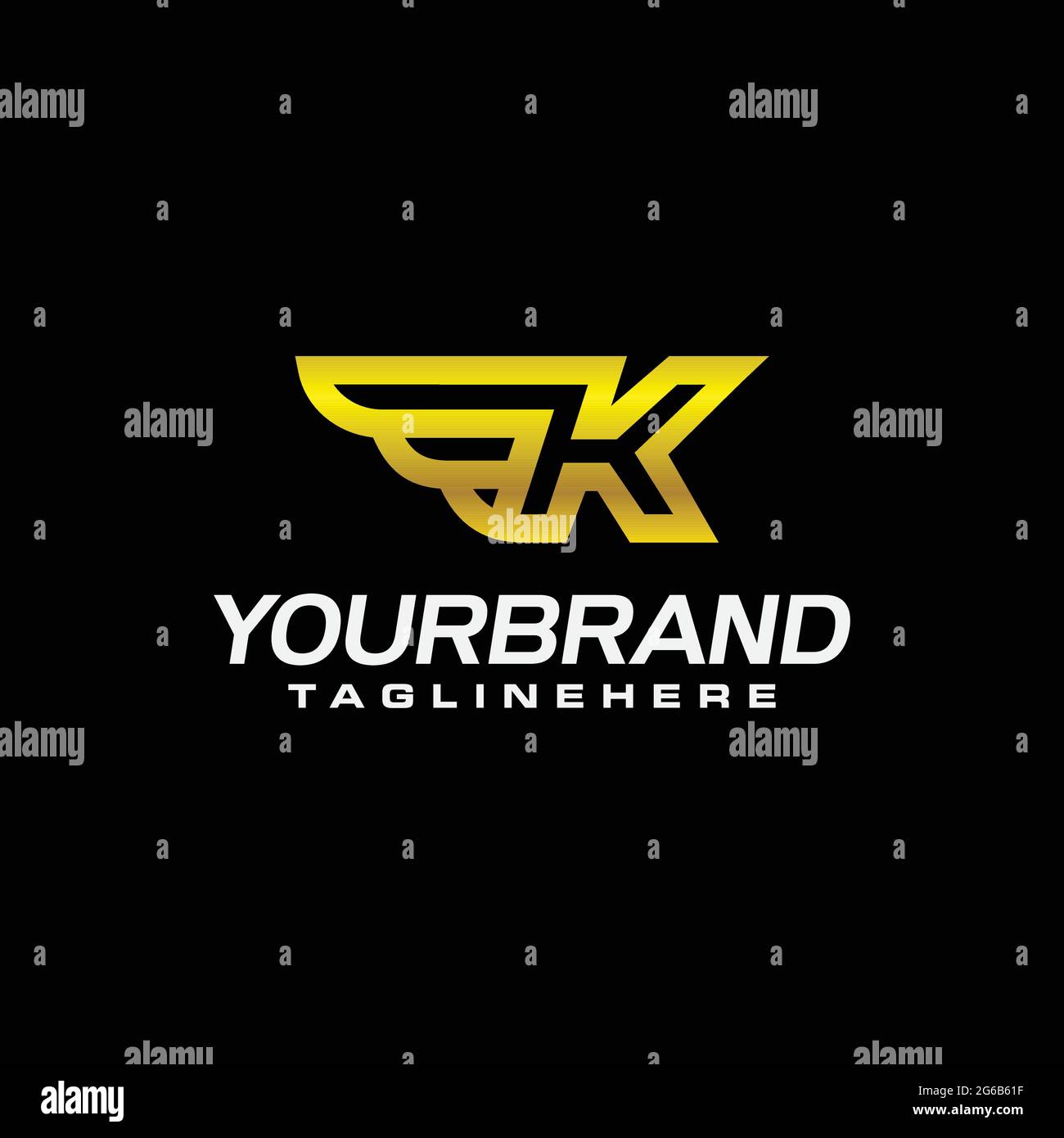 Golden Wing Shield Luxury Initial Letter K logo design concept Stock ...
