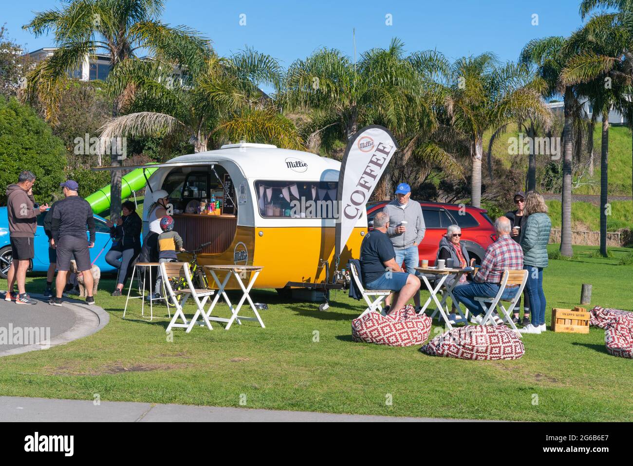 Tauranga New Zealand July 4 2021; Coffee caravan sells coffees to