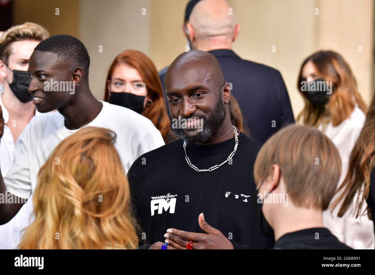 Creative Director Virgil Abloh with guests after the Off-White Fall/Winter  2021/2022 show as