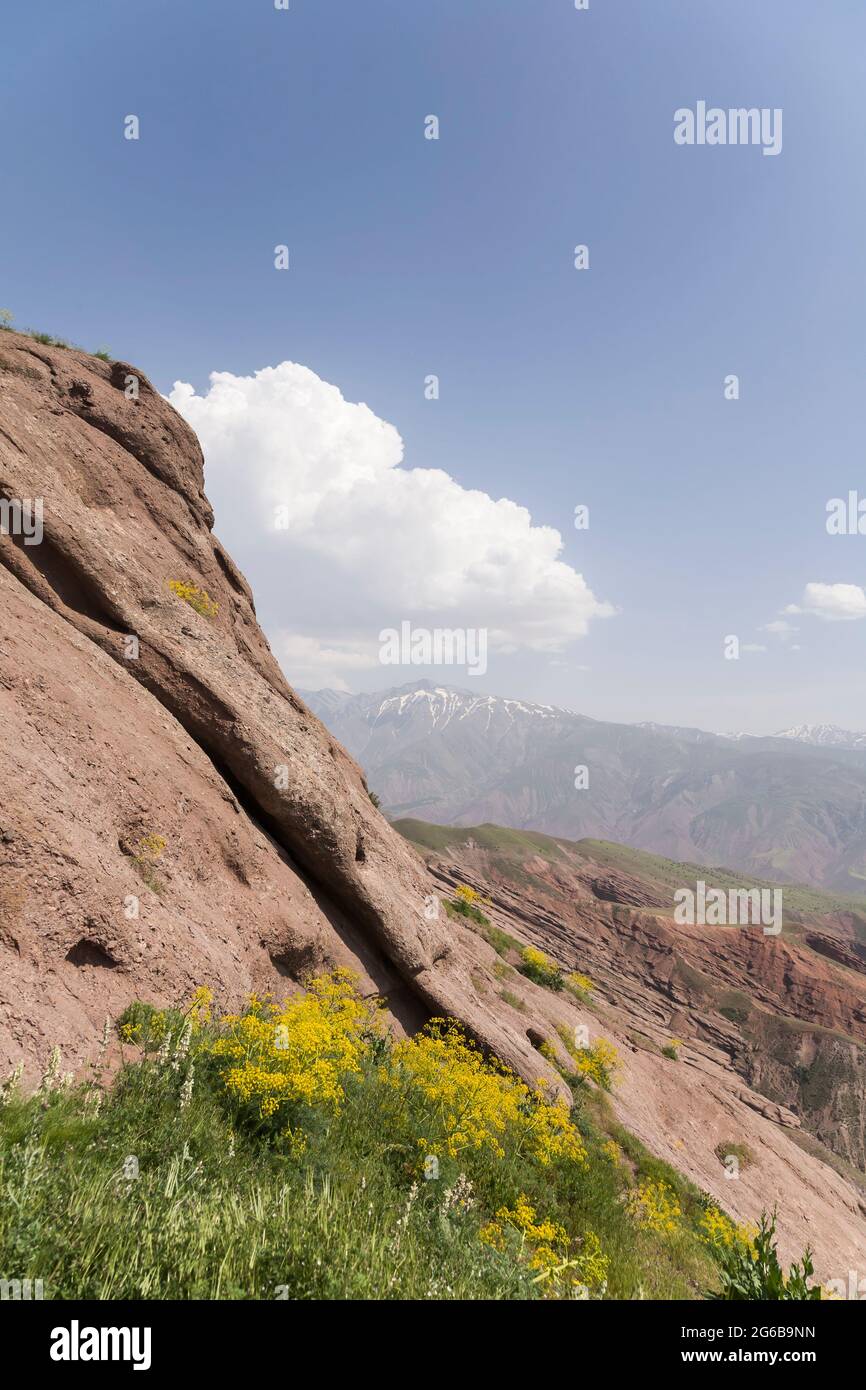 Steep cliff of Alamut Castle, Alborz mountains, Alamut, Qazvin Province, Iran, Persia, Western Asia, Asia Stock Photo