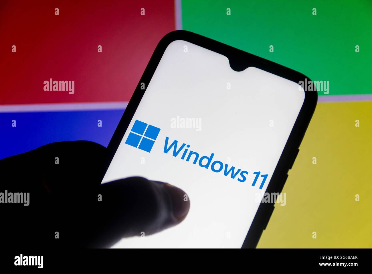 Brazil. 04th July, 2021. In this photo illustration the Windows 11 logo seen displayed on a smartphone. It is a major version of the Windows NT operating system (Photo by Rafael Henrique/SOPA Images/Sipa USA) Credit: Sipa USA/Alamy Live News Stock Photo