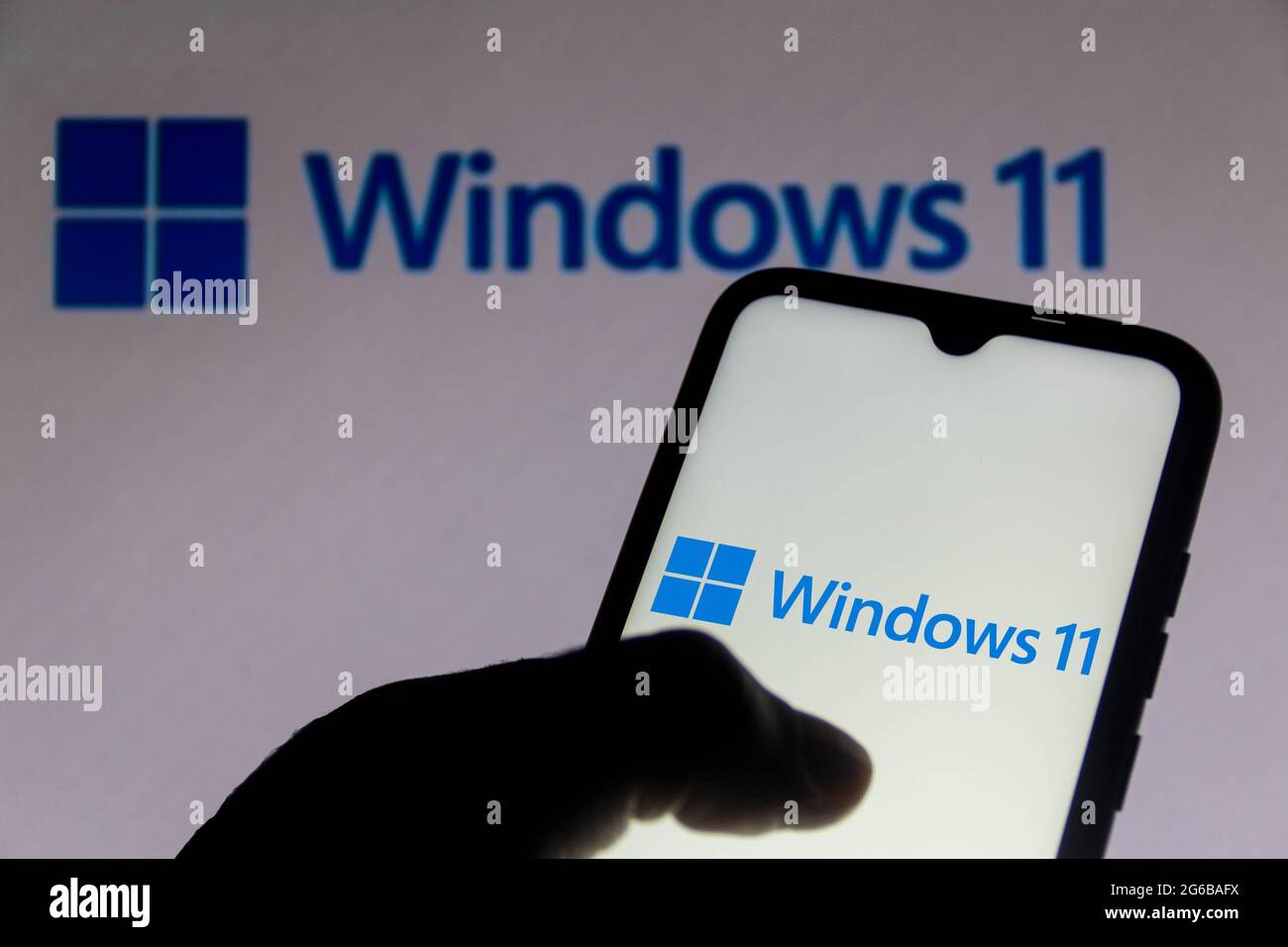 Brazil. 04th July, 2021. In this photo illustration the Windows 11 logo seen displayed on a smartphone. It is a major version of the Windows NT operating system (Photo by Rafael Henrique/SOPA Images/Sipa USA) Credit: Sipa USA/Alamy Live News Stock Photo