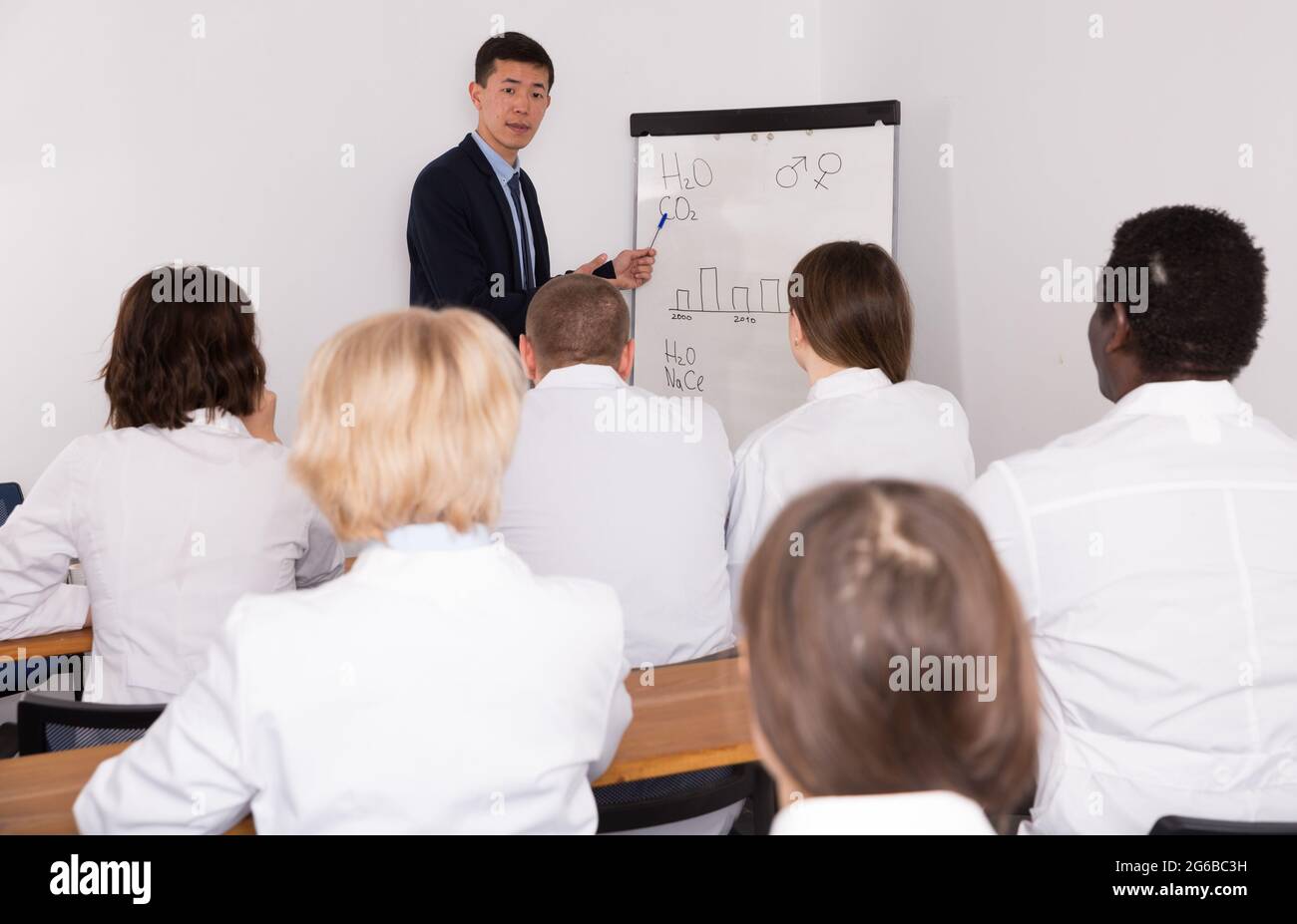 Korean male giving lecture at medical meeting Stock Photo