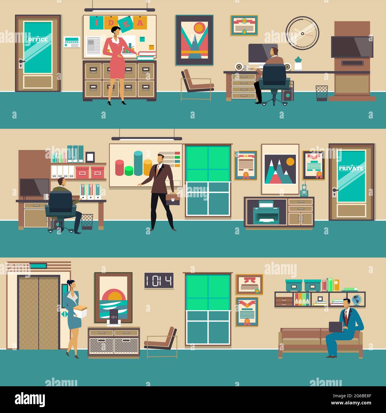 Vector modern office workspace set in flat style Stock Vector Image ...