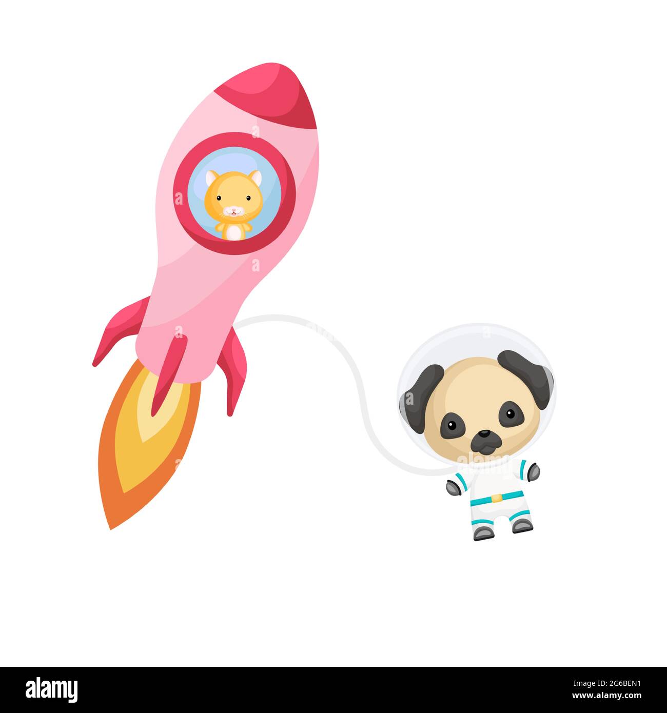 Cute Little Hamster Flying In Pink Rocket Cartoon Pug Dog Character In Space Costume With Rocket On White Background Design For Baby Shower Invitat Stock Vector Image Art Alamy