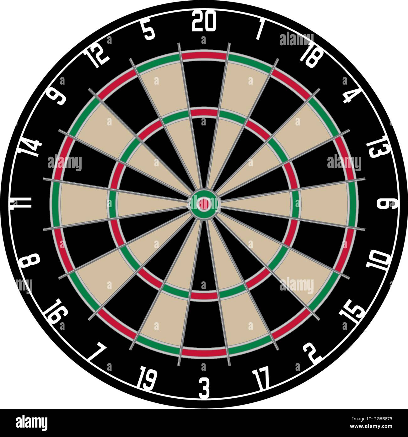 Dartboard vector with bulls eye on isolated white background. Stock Vector