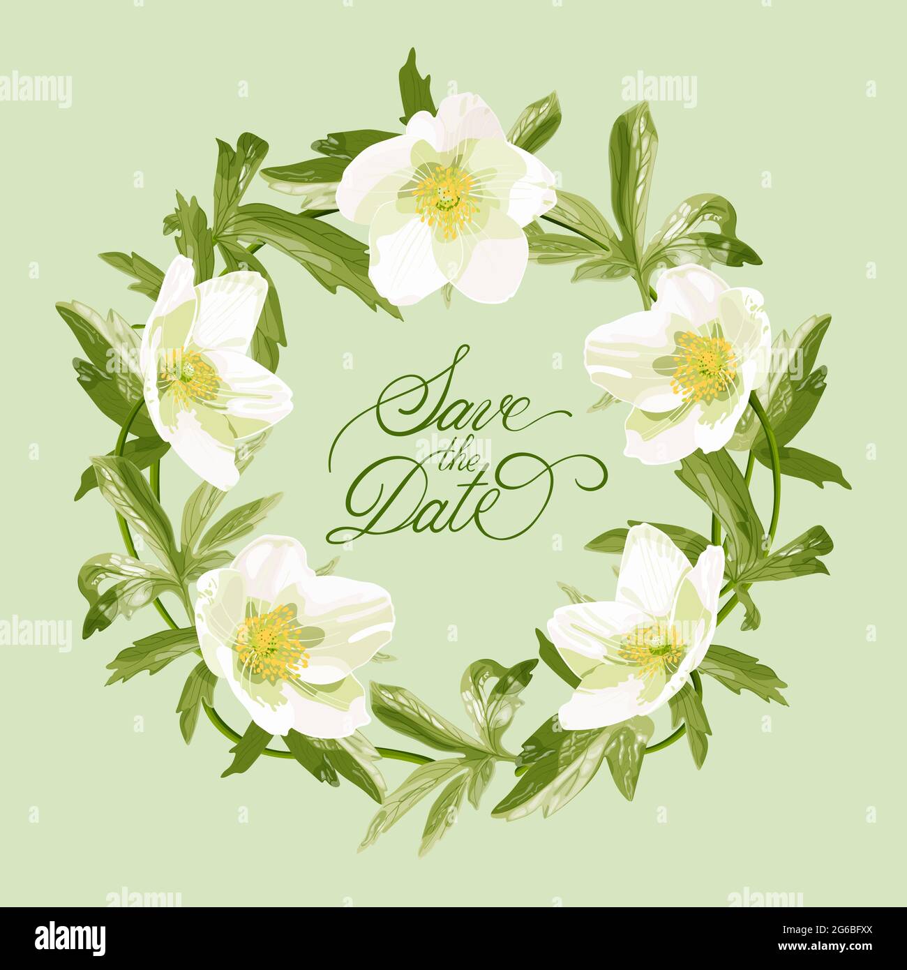 Anemone flowers. Greeting card, wedding invitation in pastel colors