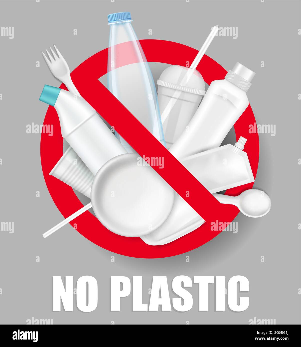 Red stop sign, plastic bottles, plates, cups, spoon, fork, vector  illustration. No plastic pollution. Save environment Stock Vector Image &  Art - Alamy