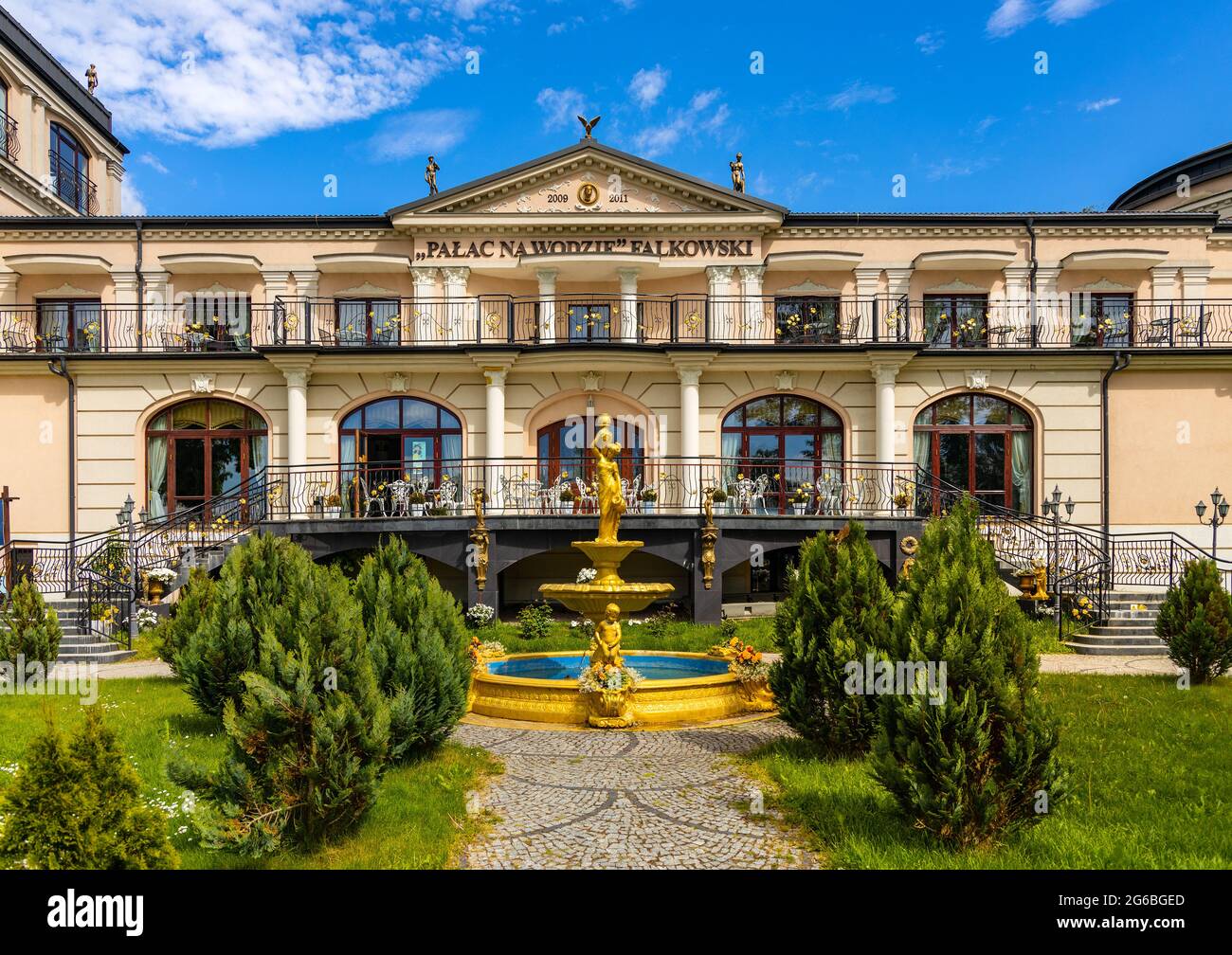 Augustow, Poland - June 1, 2021: Palac na Wodzie - On Water Palace resort on shore of Netta river and Necko lake in Masuria resort town of Augustow Stock Photo