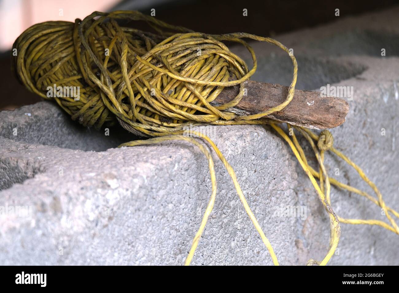 The Yellow String on the Ground at the Construction Site Stock Photo - Alamy