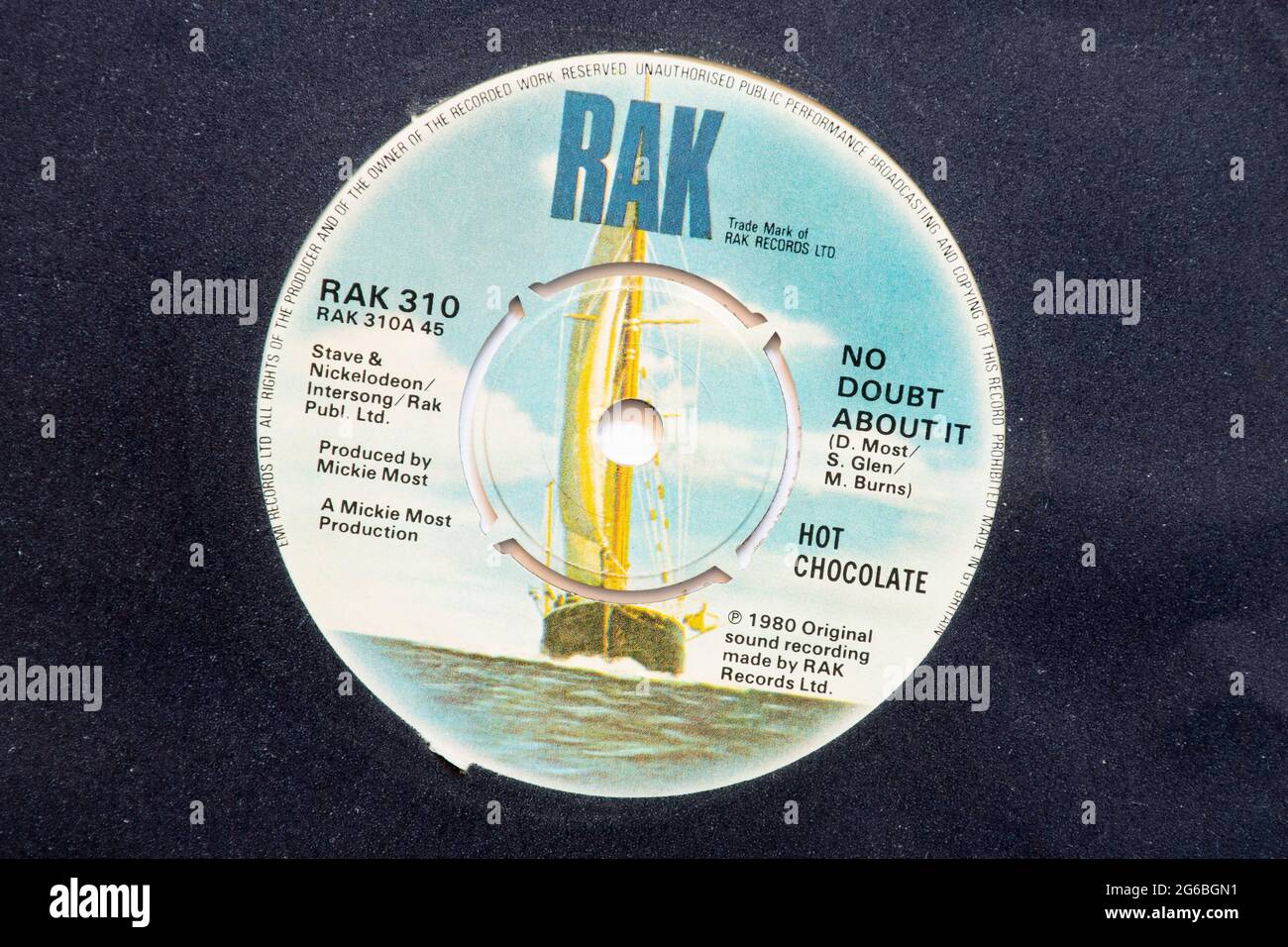 No doubt about it by Hot Chocolate, a stock photo of the 7' single vinyl 45 rpm record Stock Photo