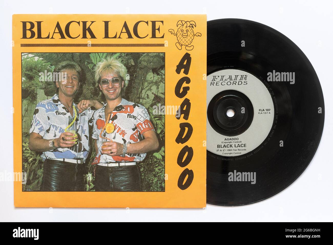 Agadoo by Back Lace, a stock photo of the 7' single vinyl 45 rpm record in picture sleeve Stock Photo