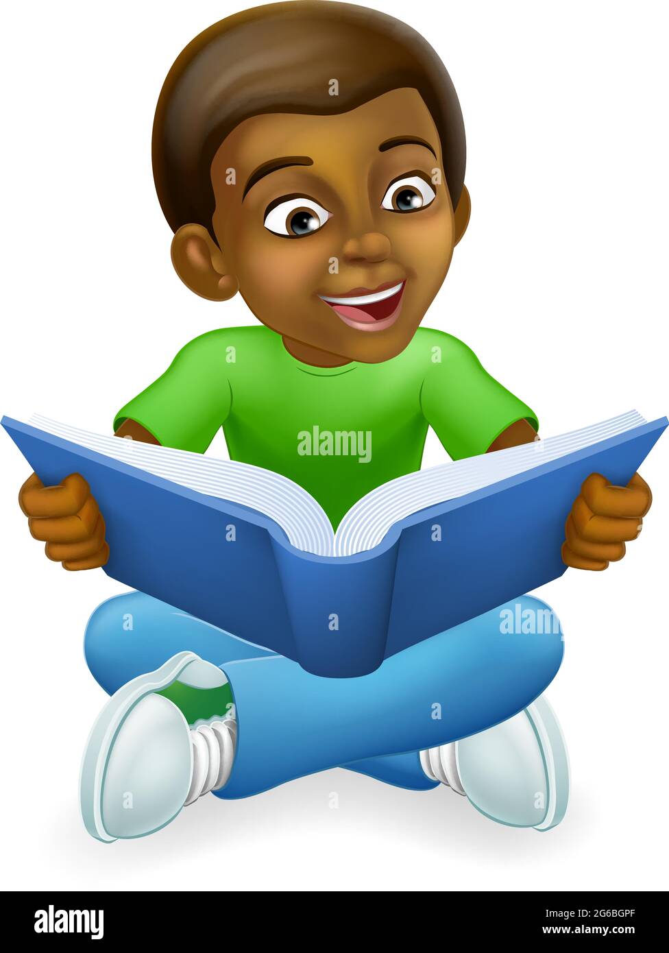 Black Child Boy Cartoon Kid Reading Book Stock Vector
