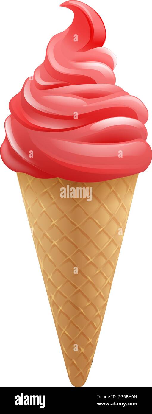 Ice Cream Strawberry Frozen Yogurt Icecream Cone Stock Vector