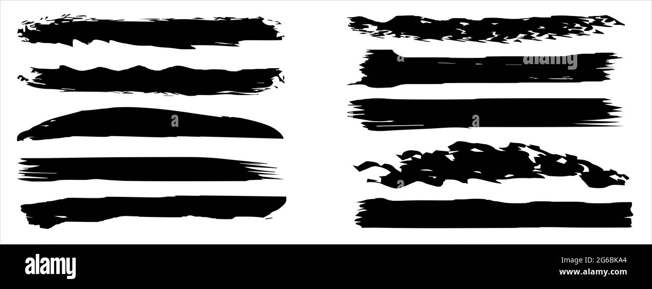 Collection of artistic grungy black paint hand made creative brush ...