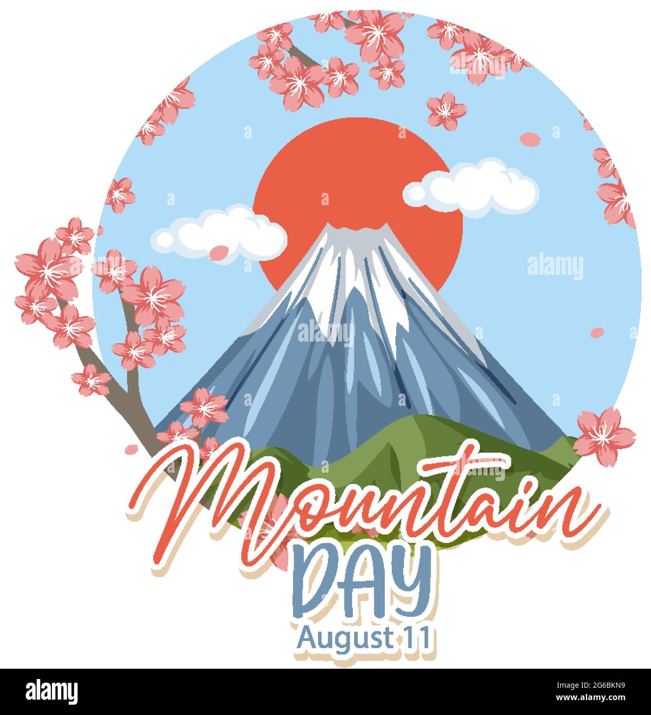 Mountain Day on August 11 banner with Mount Fuji isolated illustration