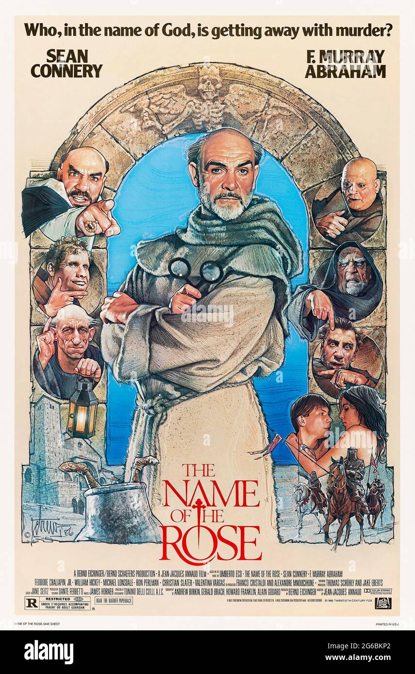 The Name of the Rose (1986) directed by Jean-Jacques Annaud and starring  Sean Connery, Christian Slater, F. Murray Abraham, and Valentina Vargas.  Film adaptation of Umberto Eco's novel about a murder in