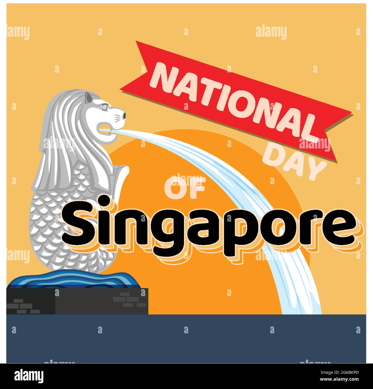 National Day of Singapore banner with Merlion official mascot of