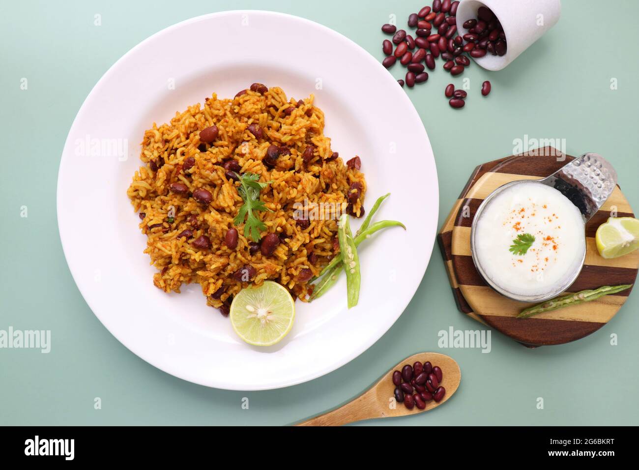 Indian cuisine Kidney Beans Biryani, Rajma Pulao. Garnished with