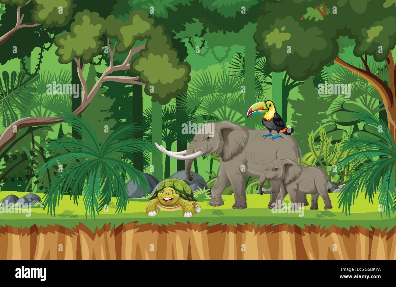 Tropical rainforest scene with various wild animals illustration Stock  Vector Image & Art - Alamy
