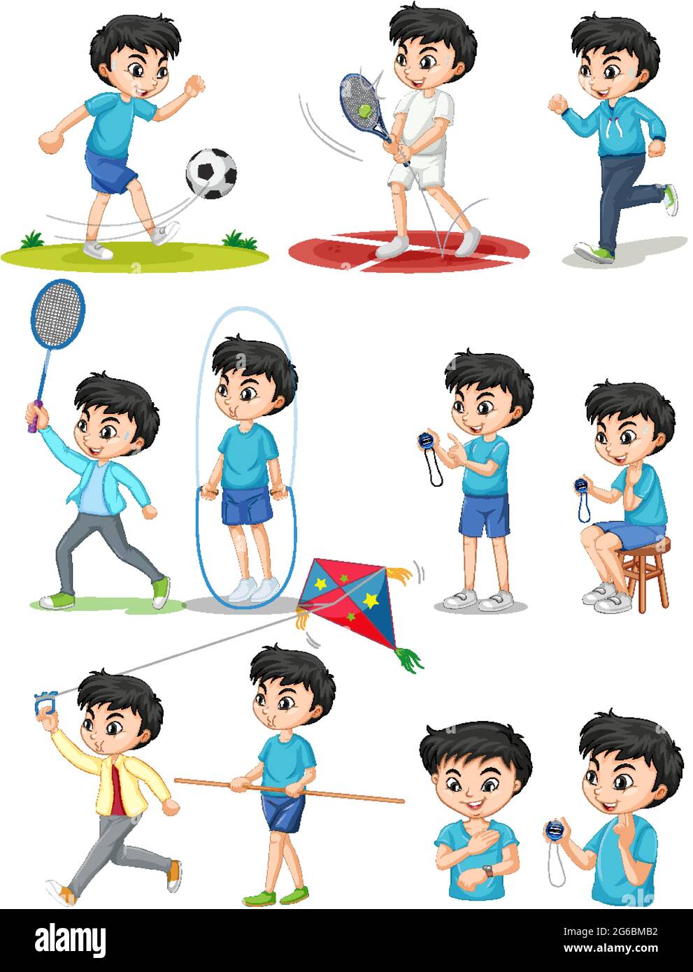 Set of boy doing different types of sports illustration Stock Vector