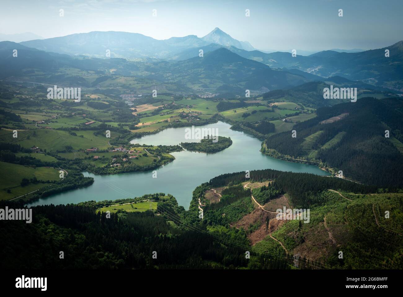 Urkulu reservoir from Orkatzategi mountain, Guipuzcoa, Spain Stock Photo
