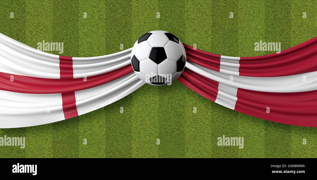 England Vs. Denmark soccer match. flags with football. 3D Rendering Stock Photo