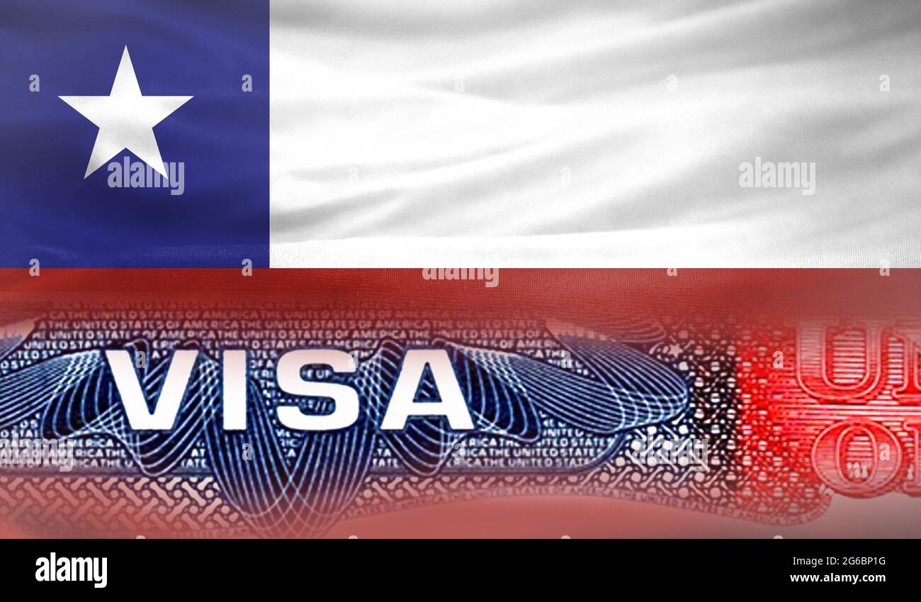 United States Of America Visa Document With Chile Flag In The   United States Of America Visa Document With Chile Flag In The Background 2G6BP1G 