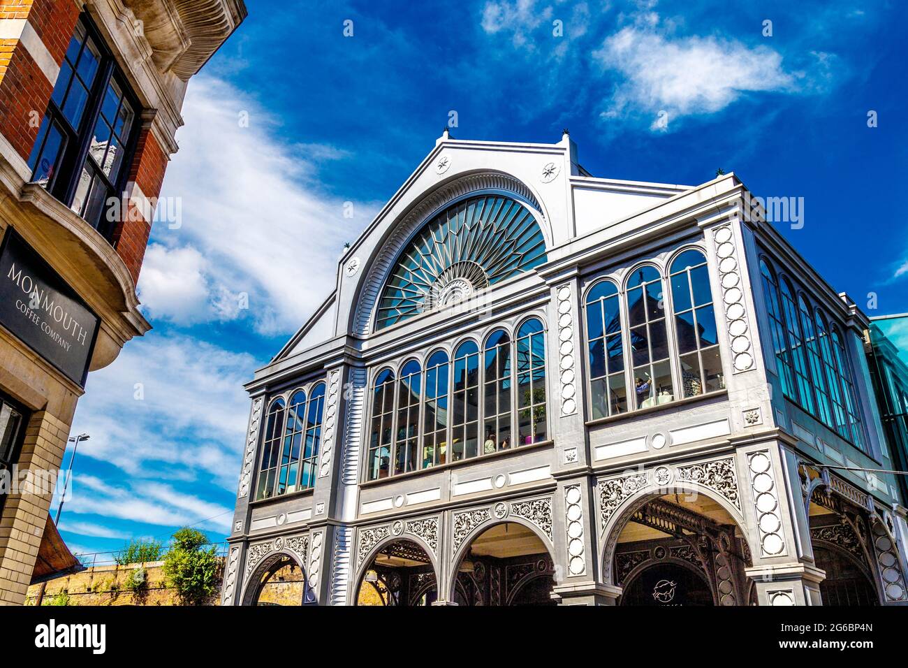 Fromer Royal Opera house Floral Hall portico, now Roast Restaurant, Borough Market, London Bridge, London, UK Stock Photo