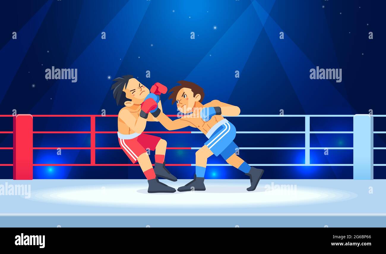 A young fighter or boxer loses and gets hit in the face by a knockdown or  knockout in the boxing ring during a fight. Cartoon character, flat vector  Stock Vector Image &