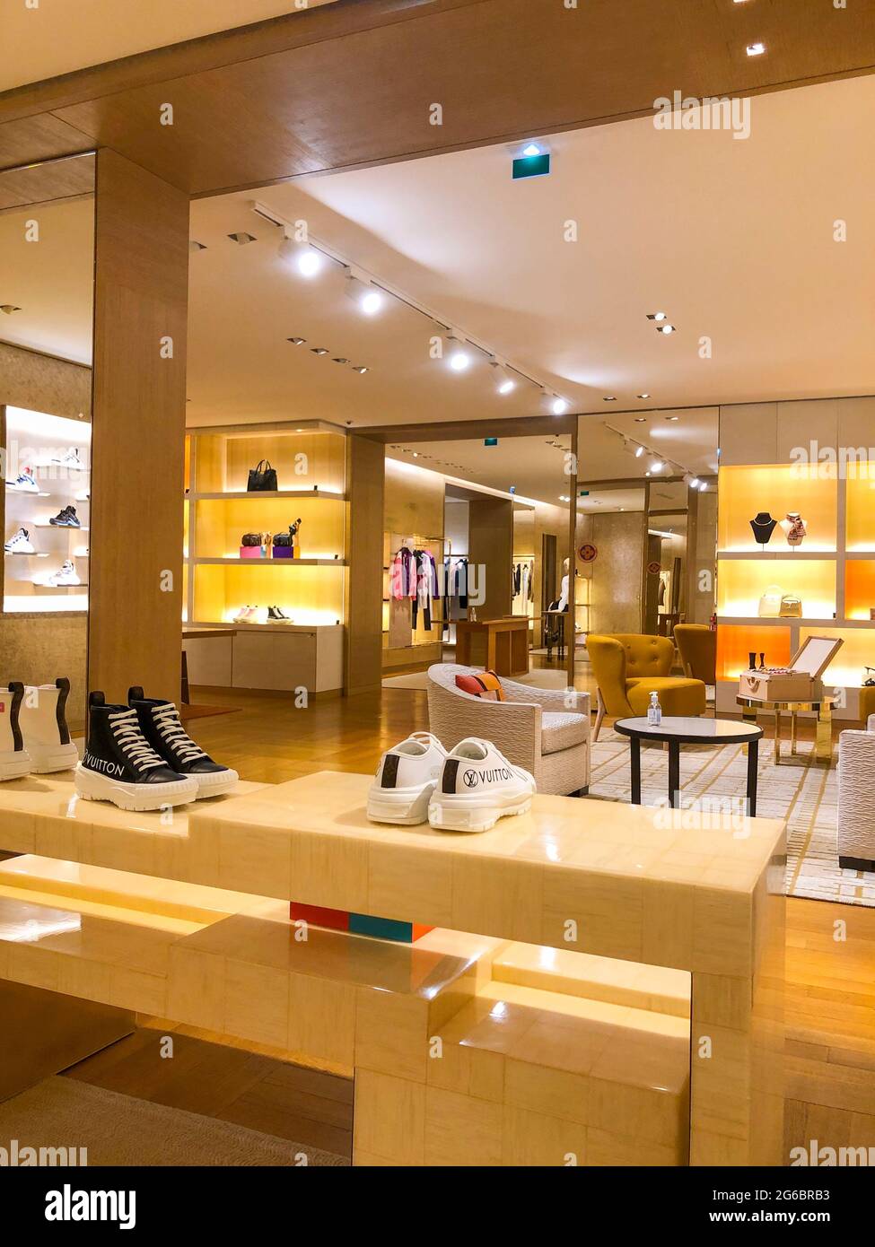 Paris, France, Louis Vuitton, LVMH Luxury CLothing Shop interior
