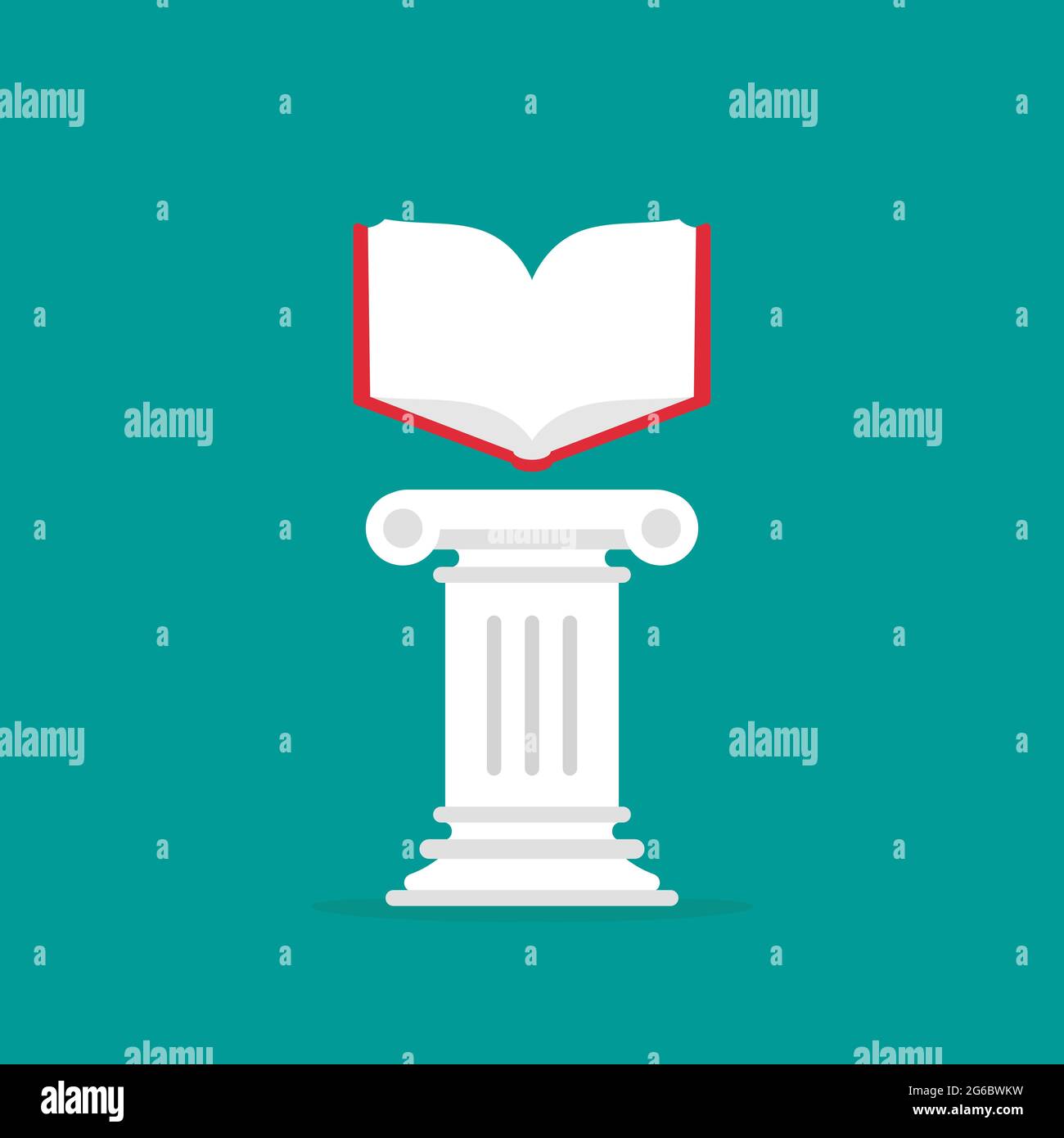 Greek column with open book. Antique pillar. Library, university or