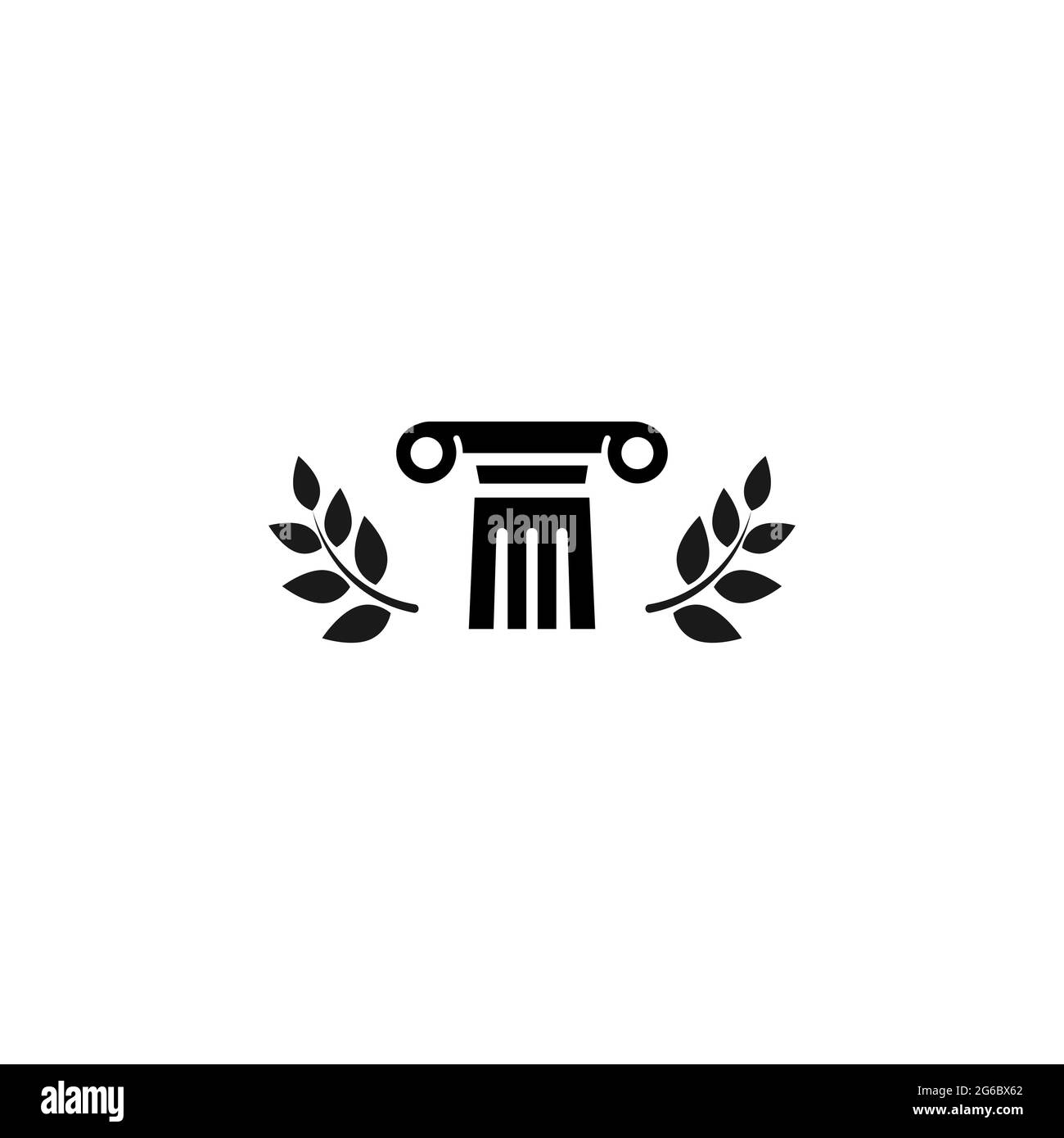 Winner pedestal with laurel. Podium for best product with greek or roman column. Antique pillar. History or law symbol. Best quality. First place, awa Stock Vector