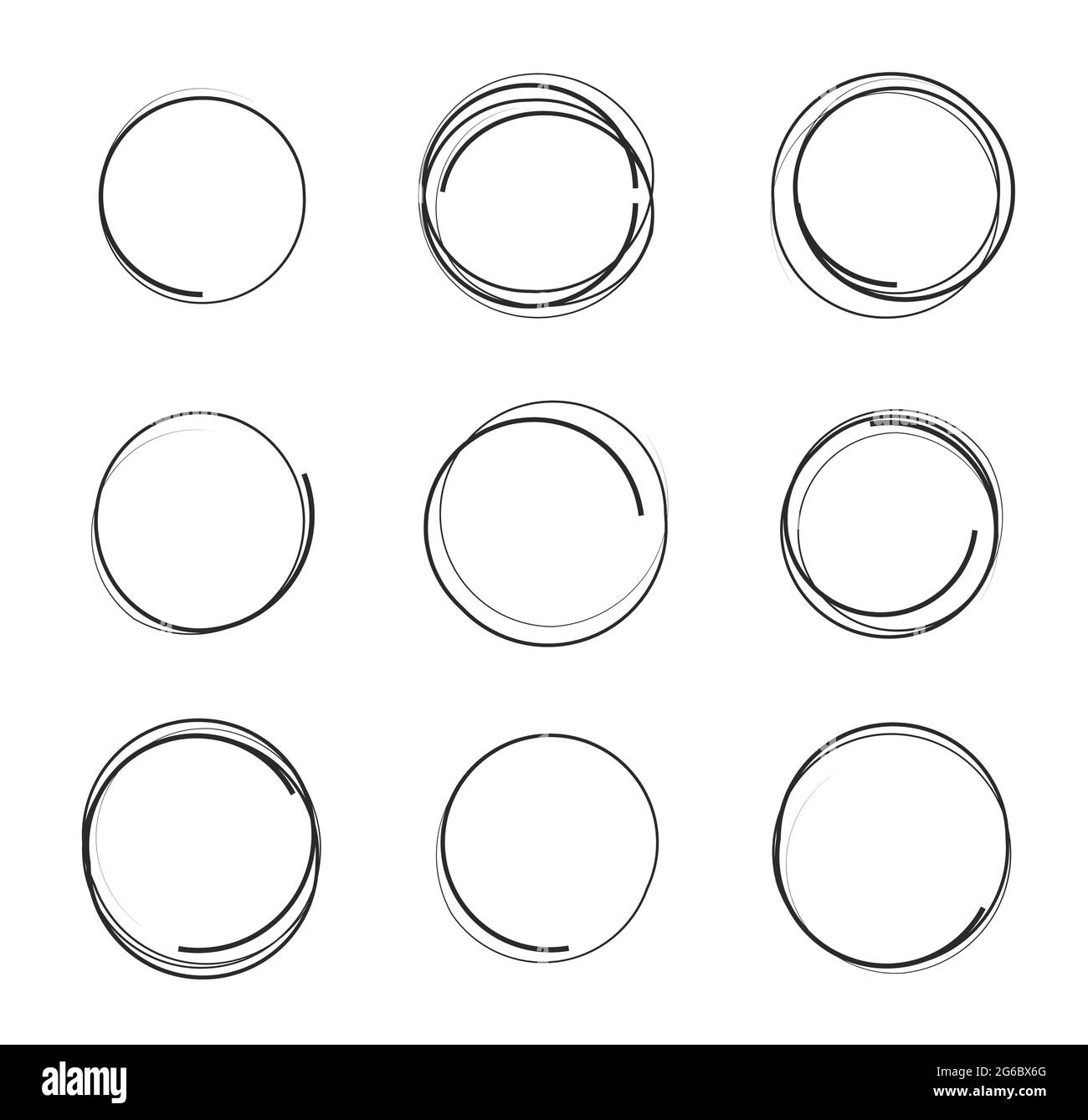 Vector illustration set of hand drawn scribble circles isolated on ...