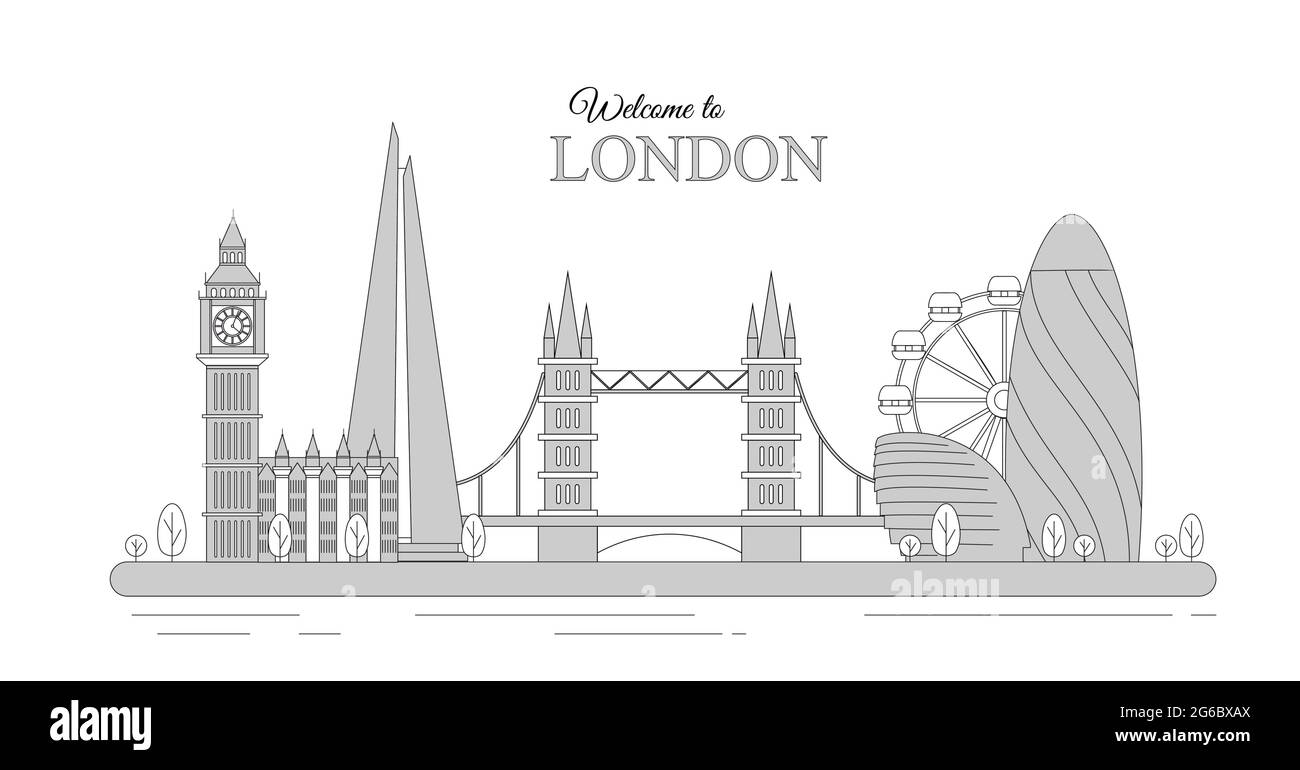 Vector illustration of London cityscape as an infographic tourist sights of Great Britain, welcome to United kingdom. Travel concept. Stock Vector