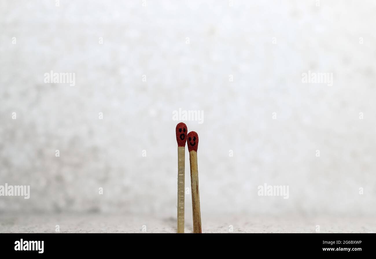 Two Romantic Matchsticks In Love. Love And Romance Concept. Matchstick art  photography used matchsticks to create the character Stock Photo - Alamy