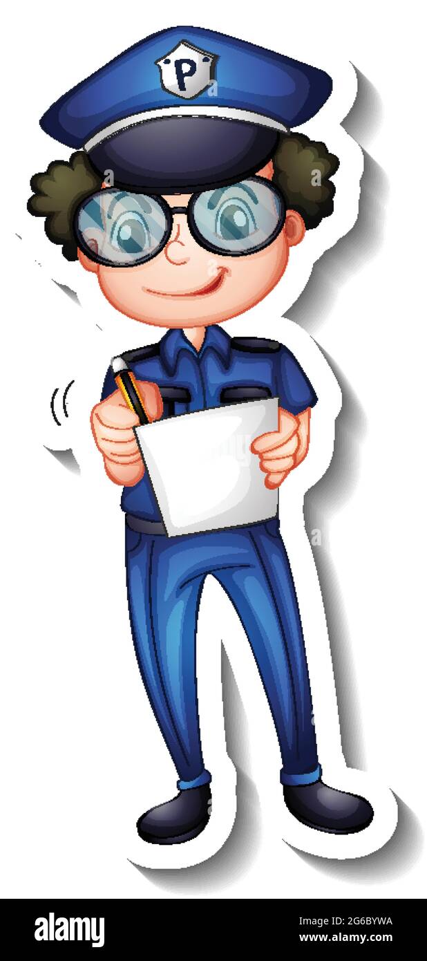 Calling Police Cartoon Sticker Sticker design with a policeman cartoon character illustration Stock ...