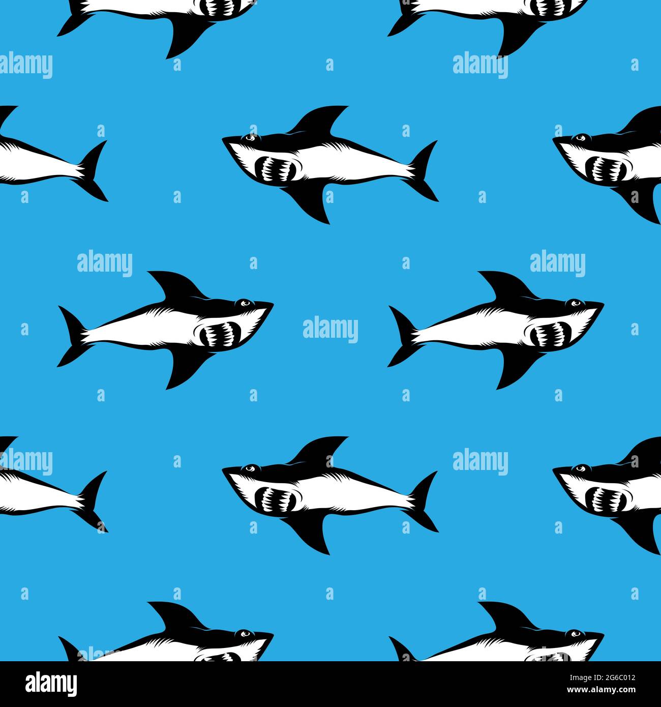 Shark Isolated on Blue Background. Fish Seamless Pattern Stock Vector
