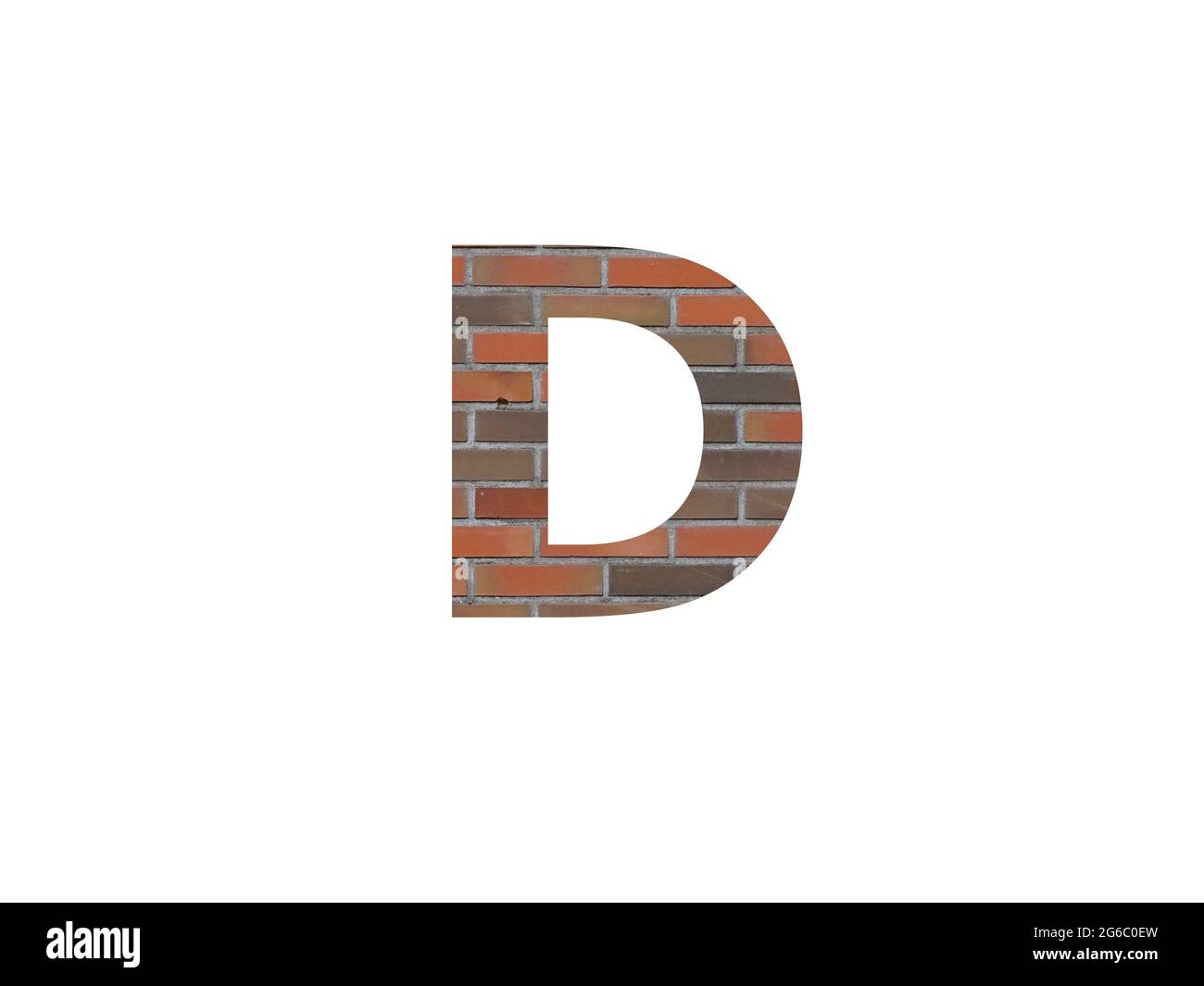 letter D of the alphabet made with wall of bricks, in brown, orange, red grey and isolated on a white background Stock Photo