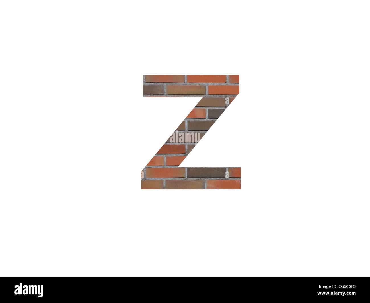 letter Z of the alphabet made with wall of bricks, in brown, orange, red grey and isolated on a white background Stock Photo