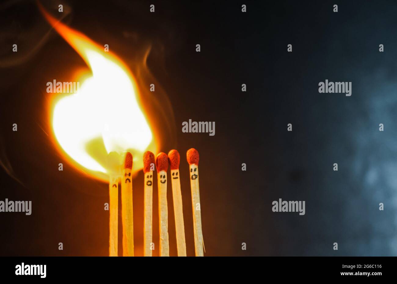 Group of a red match burning isolated with the background. Row burning