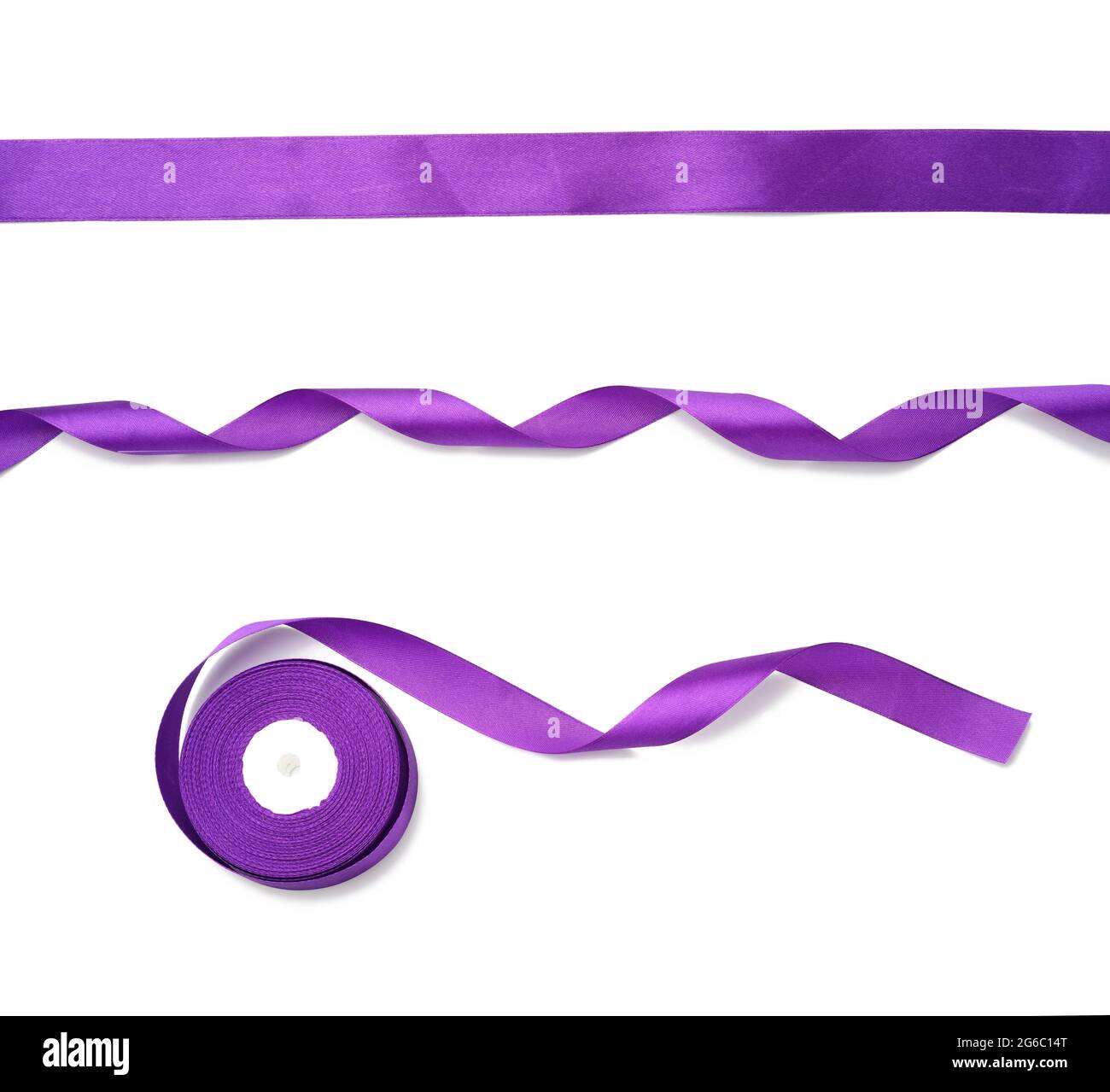 purple silk ribbon on white background, gift wrapping decor, set Stock ...