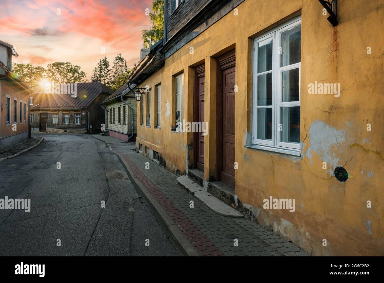 old town architecture in city Cesis, Latvia Stock Photo