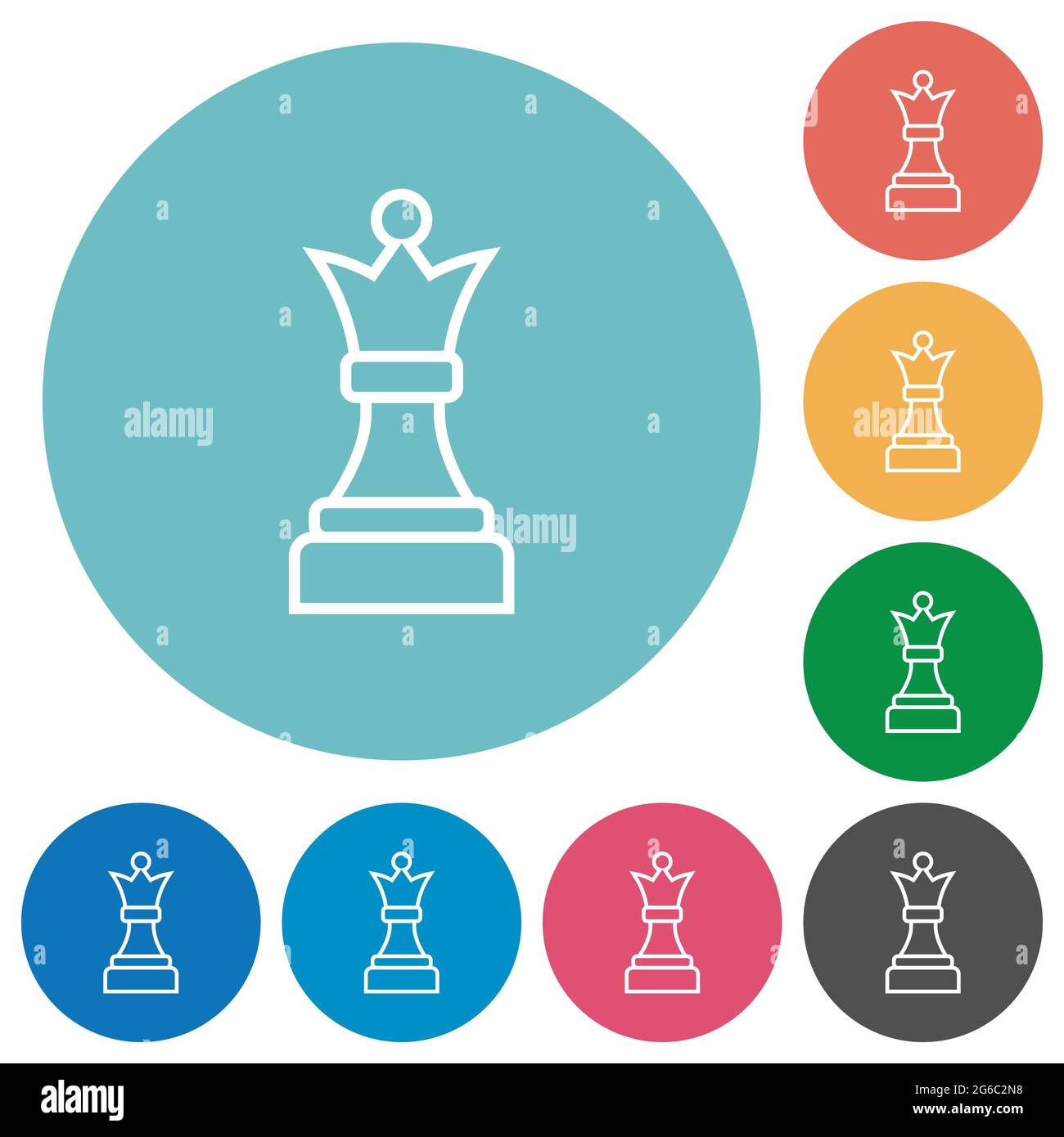 White chess queen flat white icons on round color backgrounds Stock ...