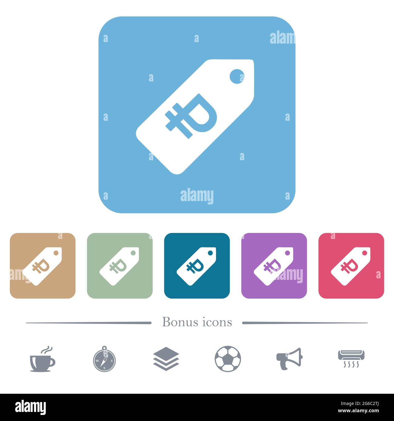 Ruble price label white flat icons on color rounded square backgrounds ...