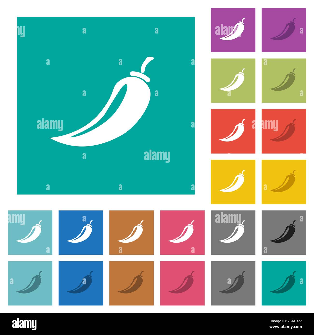 Chili pepper multi colored flat icons on plain square backgrounds ...