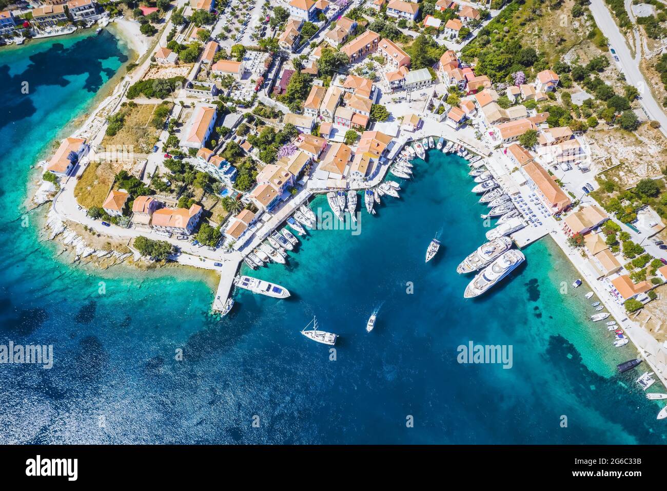 Beautiful Fiscardo village at Kefalonia or Cephalonia Island. Yachting ...