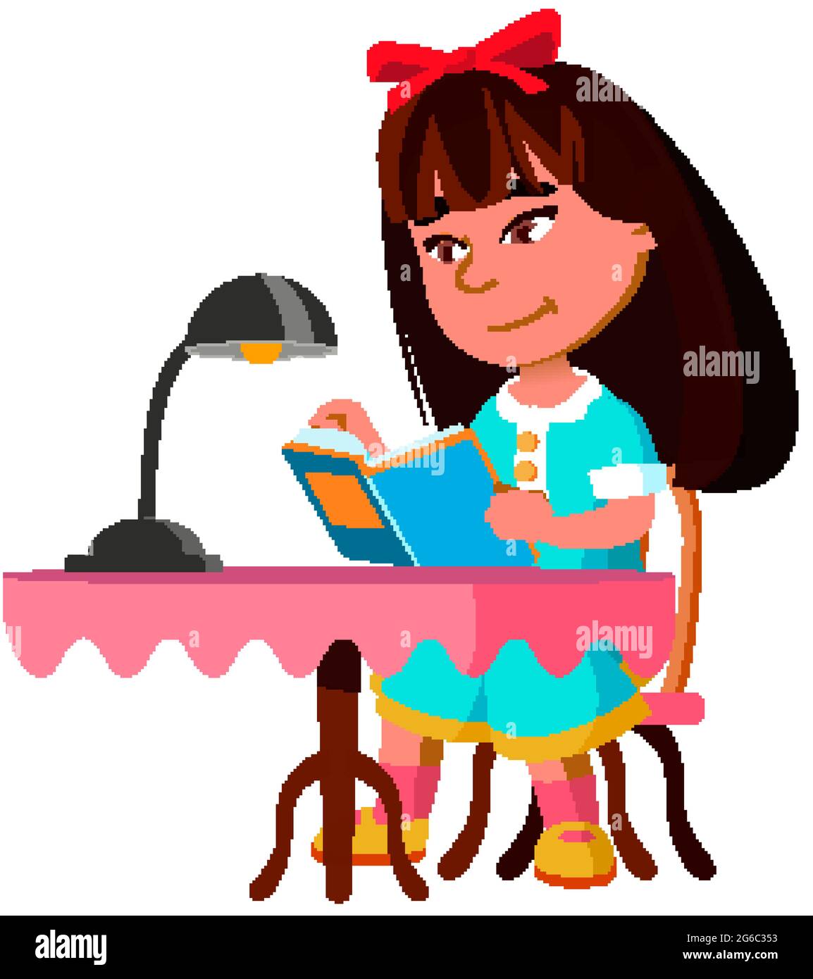 Girl Sitting At Table And Reading Book Vector Stock Vector Image & Art ...
