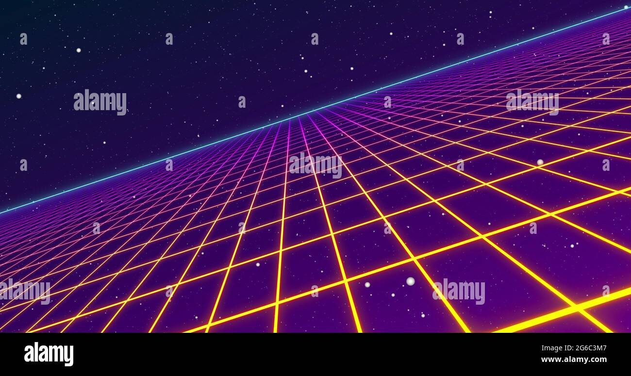 image-of-glowing-yellow-to-pink-grid-moving-in-space-on-seamless-loop